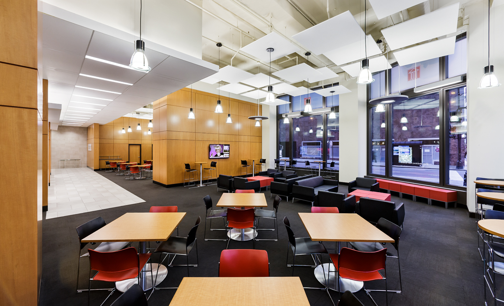 Renovated Interior Space at The John Marshall Law School Selected among